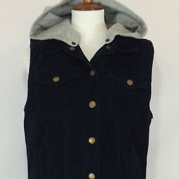 CORDUROY Vest removable HOOD snap up sz Large - Picture 2 of 6